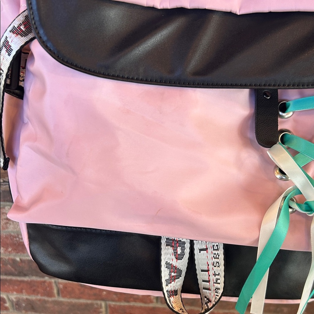 Fendong Girls Korean style pink and black backpack bow knot fur ball, charger - Picture 2 of 14